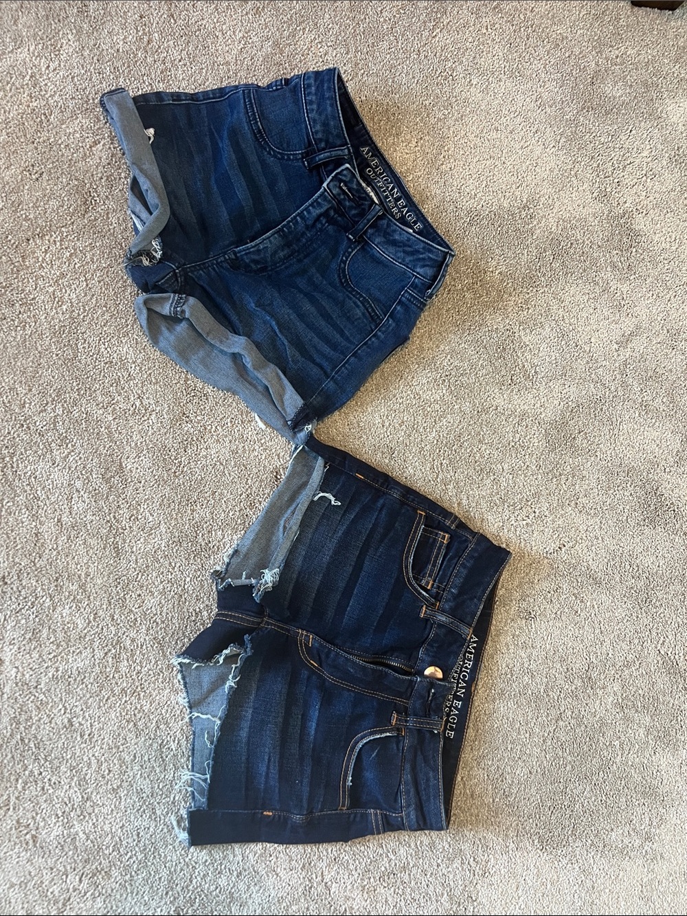 American Eagle Outfitters Dark Indigo Distressed Denim Shorts